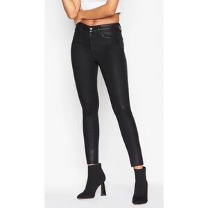 BCBGeneration High-Rise Black Coated Raw Hem Skinny Jeans EUC Size 25